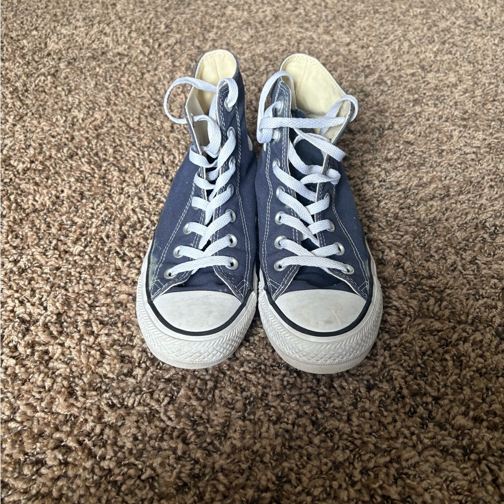 Navy blue high top converse